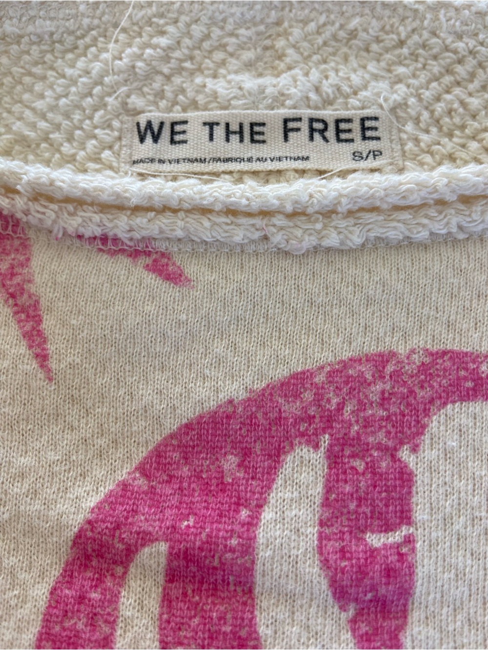 WE THE FREE Cream & Pink Palm Graphic Cropped Pullover 🌴 Small - Picture 5 of 13